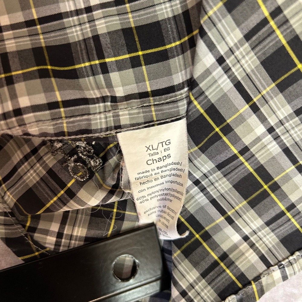 Chaps Mens XL Plaid  Button Down  Shirt  Black  Grey  Yellow  Long Sleeve Casual - Picture 8 of 9